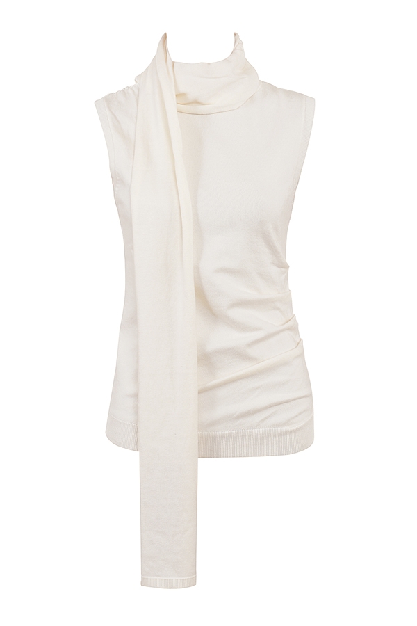 Clementine-Ivory Cashmere Draped Tank and Scarf