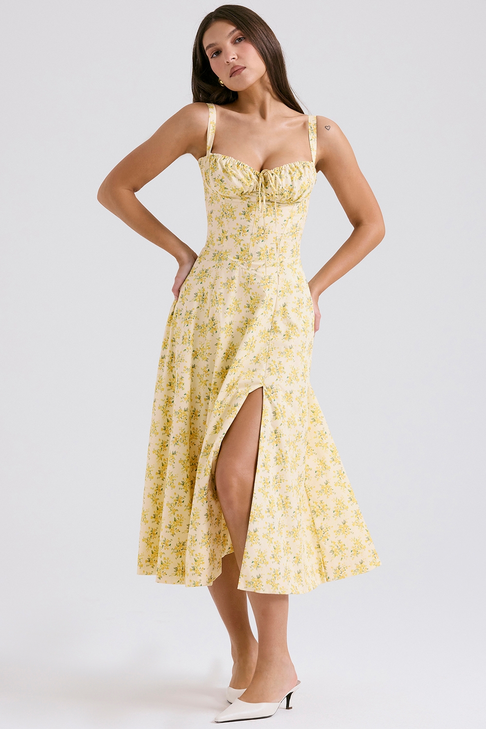 Carmen-Buttercup Vintage Floral Print Cotton Bustier Sundress