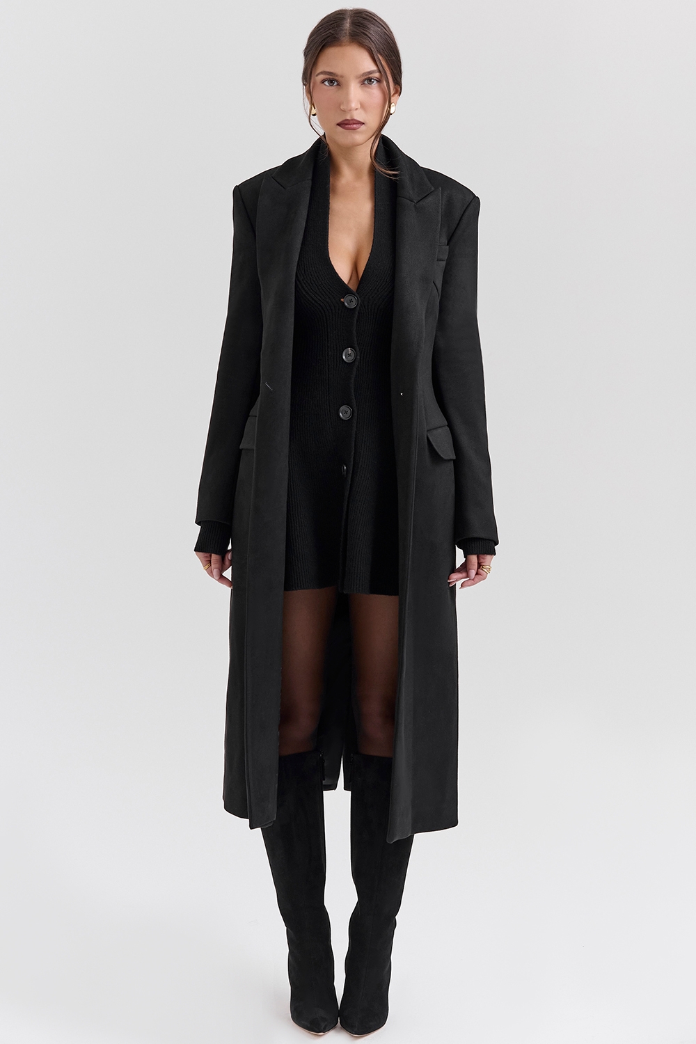 Remi-Black Single Breasted Long Coat