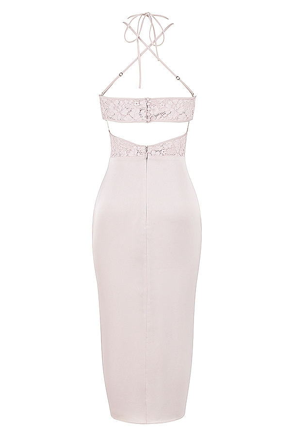 Georgia-Crystal Satin and Lace Midi Dress