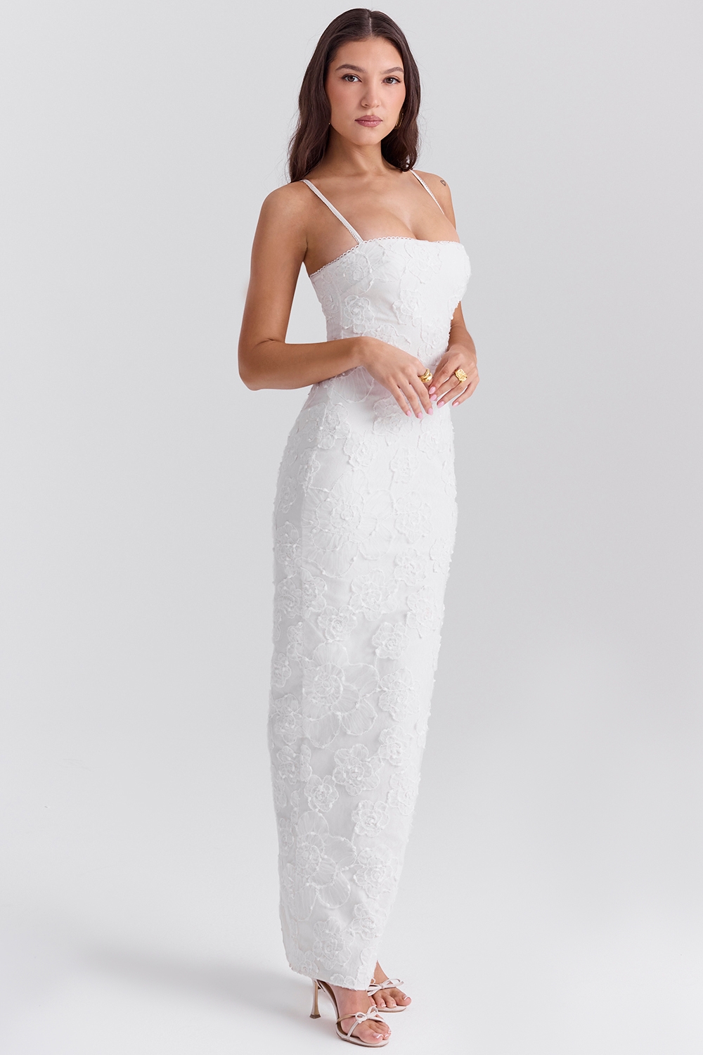 Eva-White Floral Lace Maxi Dress