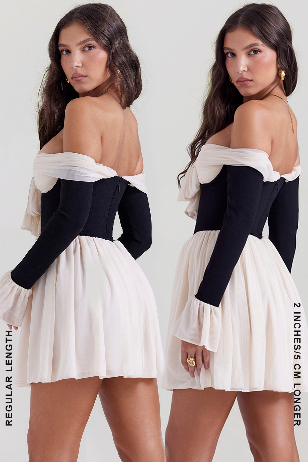 Alana-Black & Cream Off Shoulder Dress