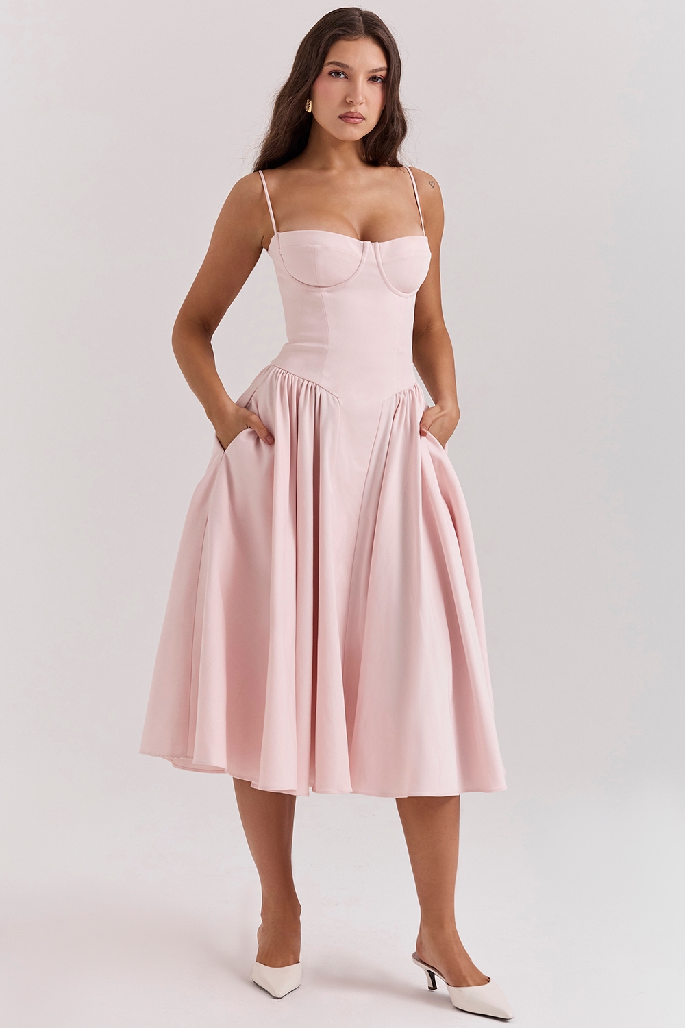 Samaria-Ballerina Pink Twill Corset Midi Dress