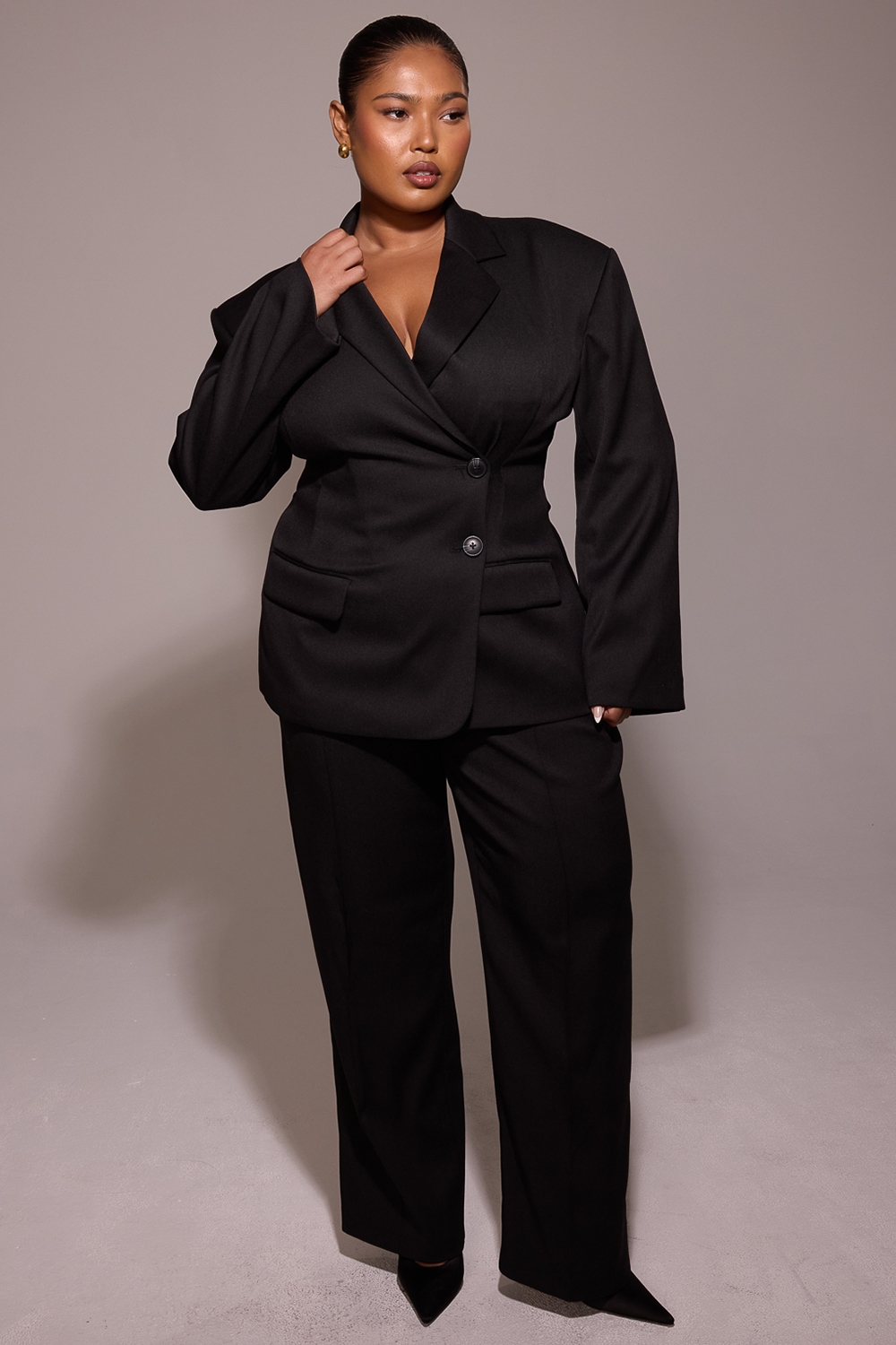 Hayden-Black Wide Leg High Waist Tailored Trousers