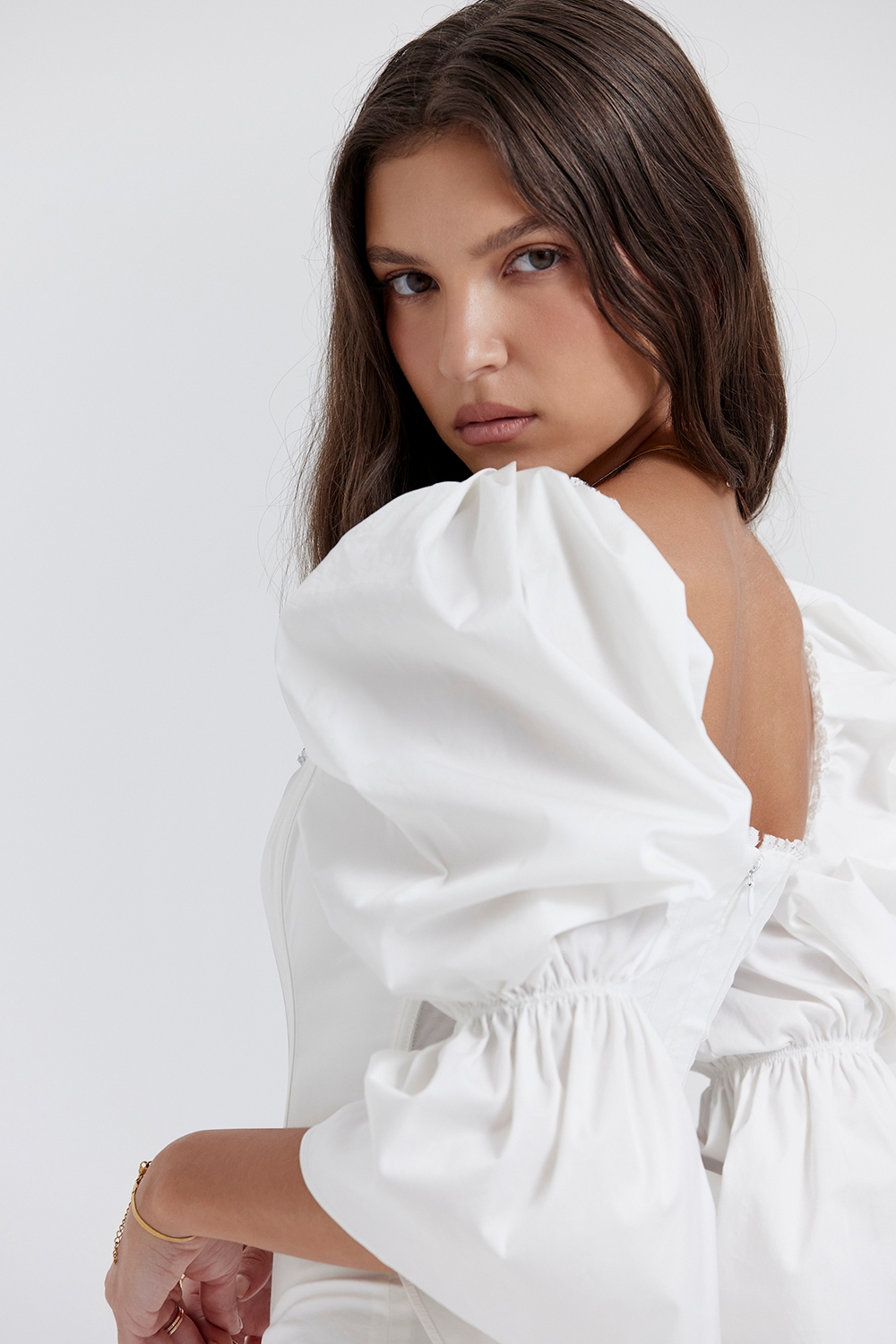 Matilda-White Puff Sleeve Corset Dress