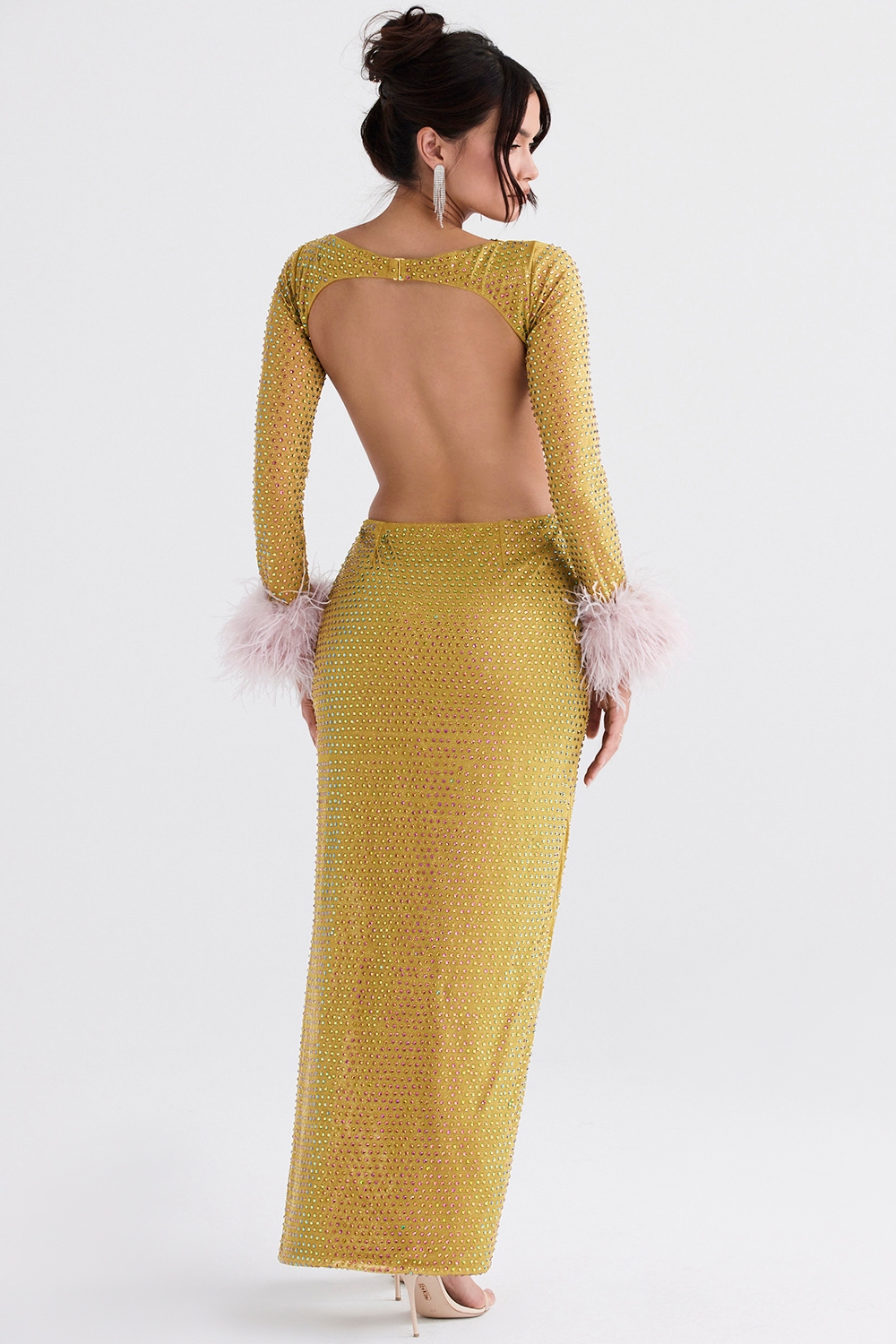 Gina-Chartreuse Crystallised Maxi Dress