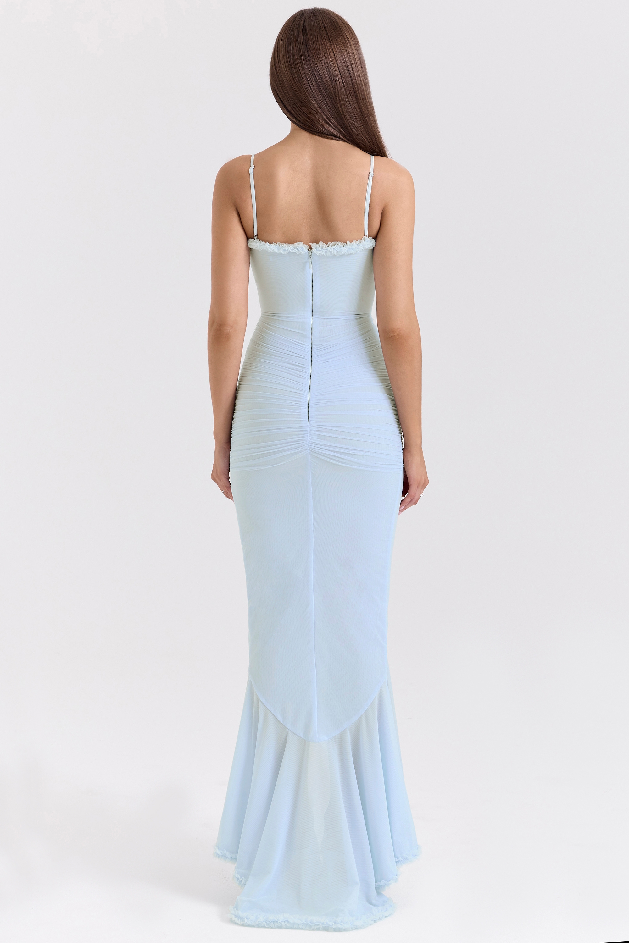 Gabbi-Ice Blue Mesh Ruffled Front Gown