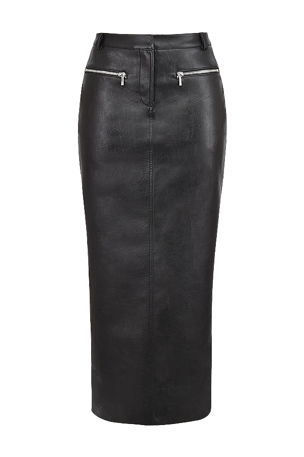 Tana-Black Vegan Leather Maxi Skirt