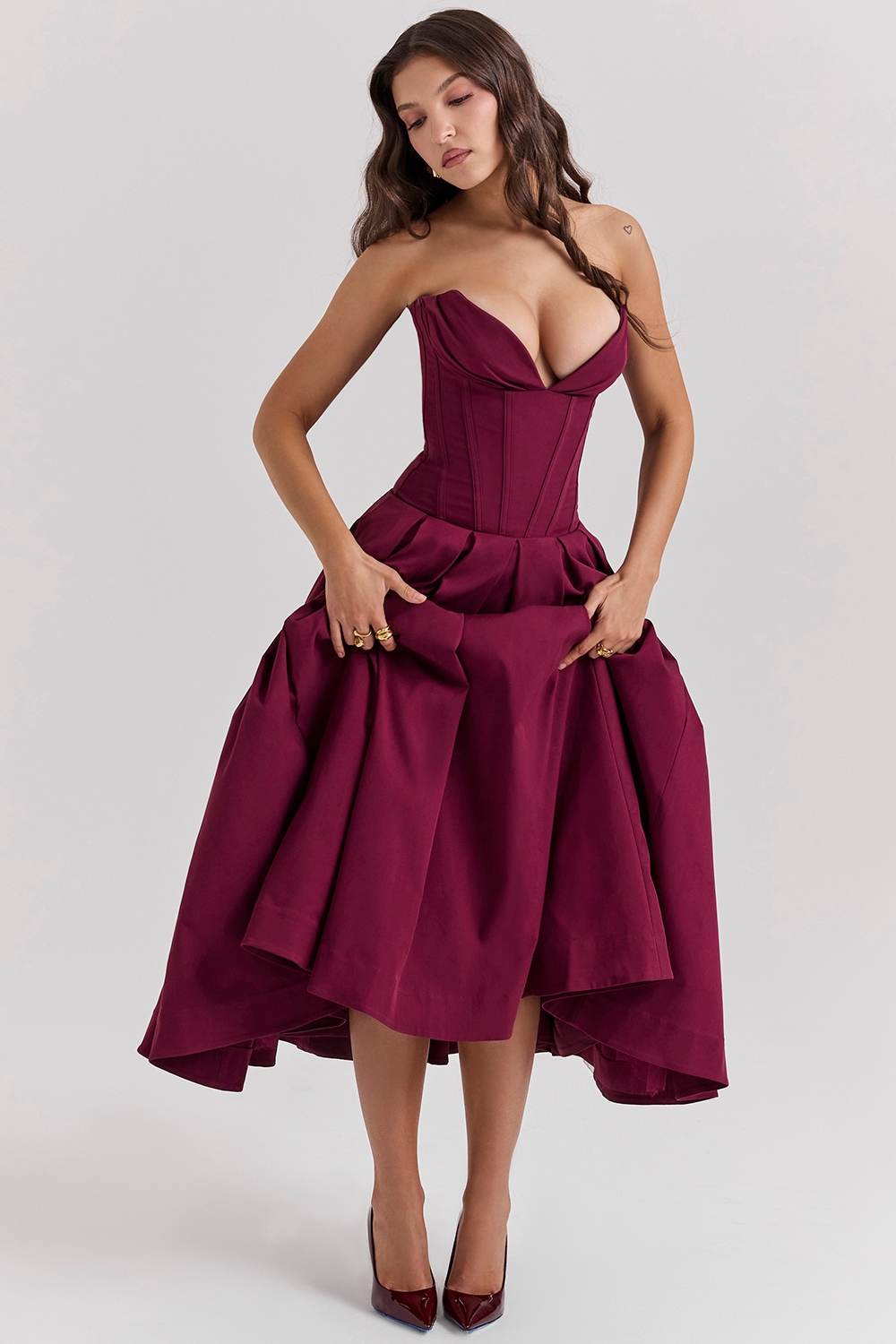 Lady-Wine Strapless Midi Dress