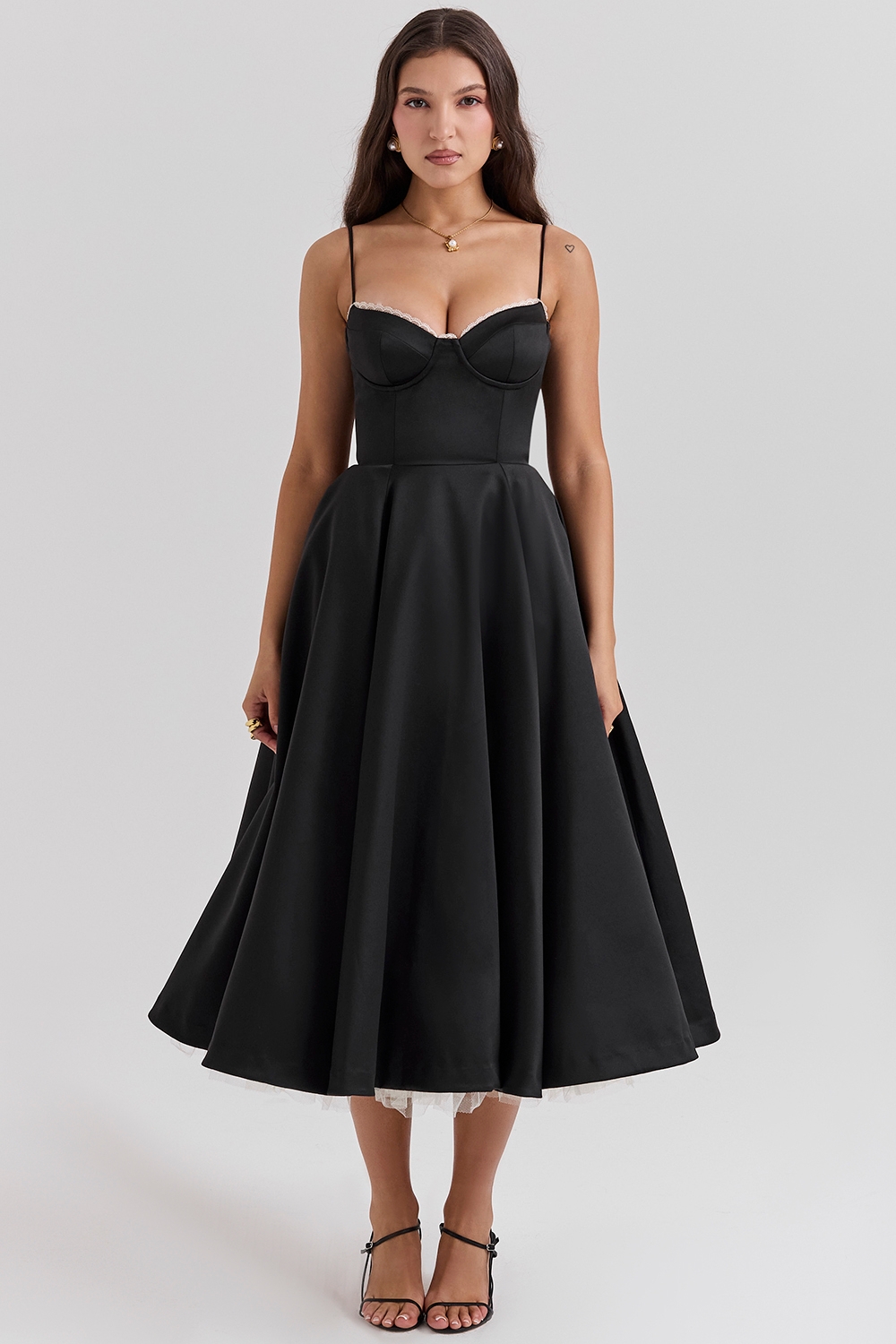Mademoiselle-Black Tulle Midi Dress