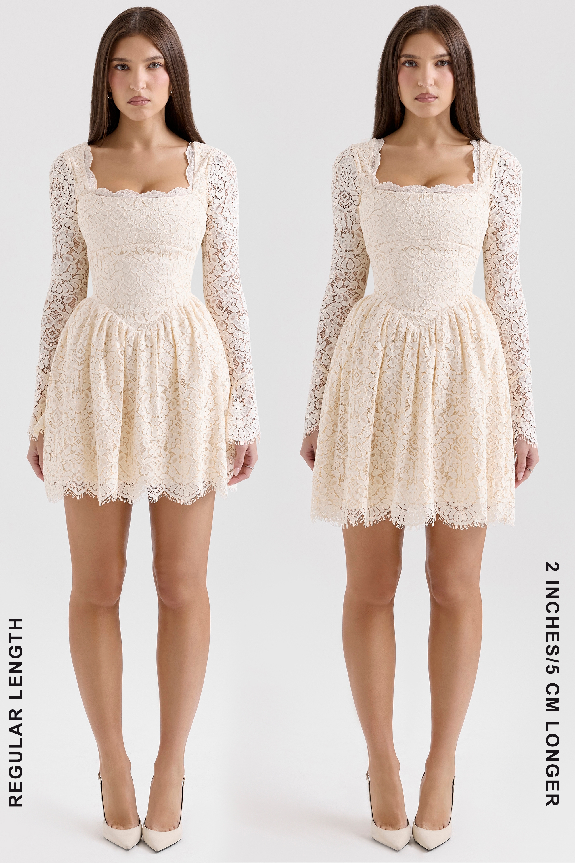 Fae-Cream Lace Long Sleeve Mini Dress