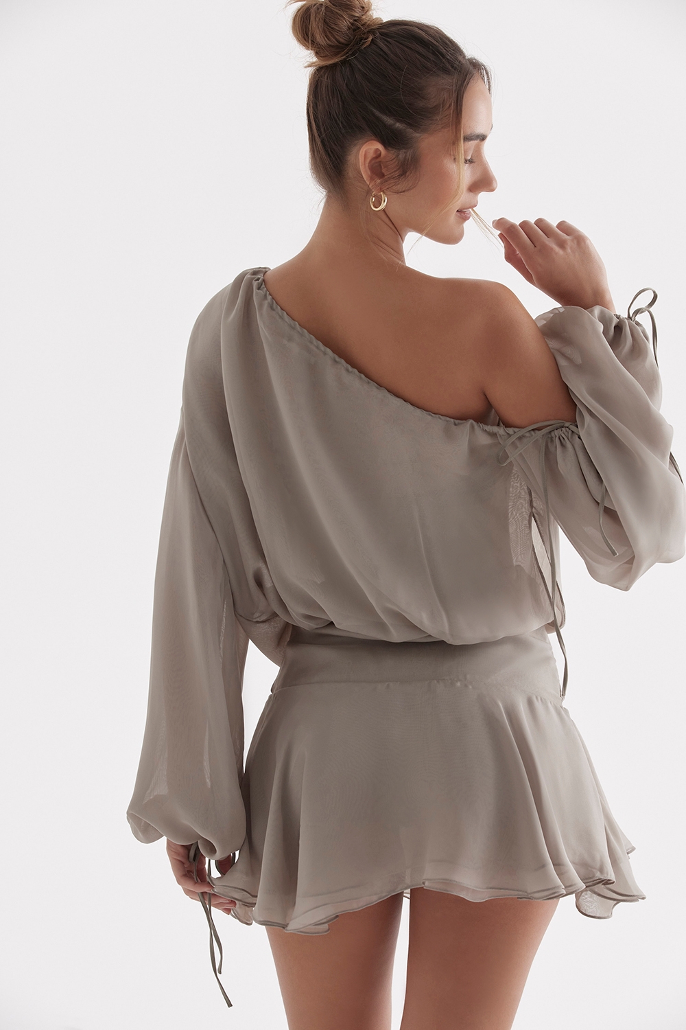 Wilhelmina-Ash Green Off Shoulder Dress