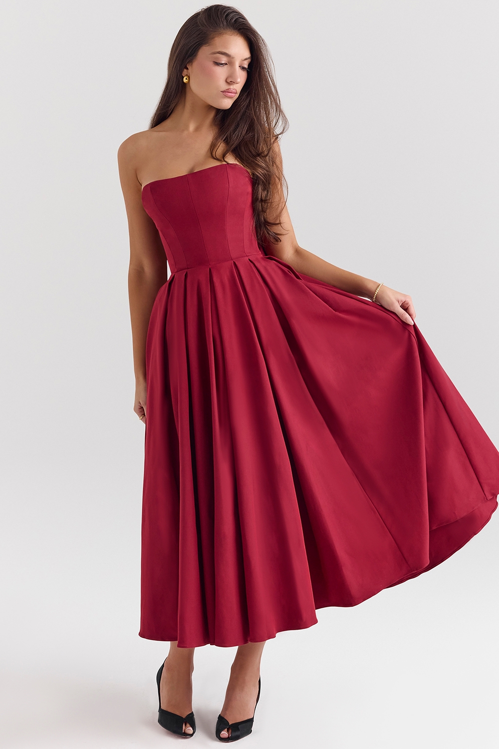 Pandora-Berry Strapless Detachable Bow Midi Dress
