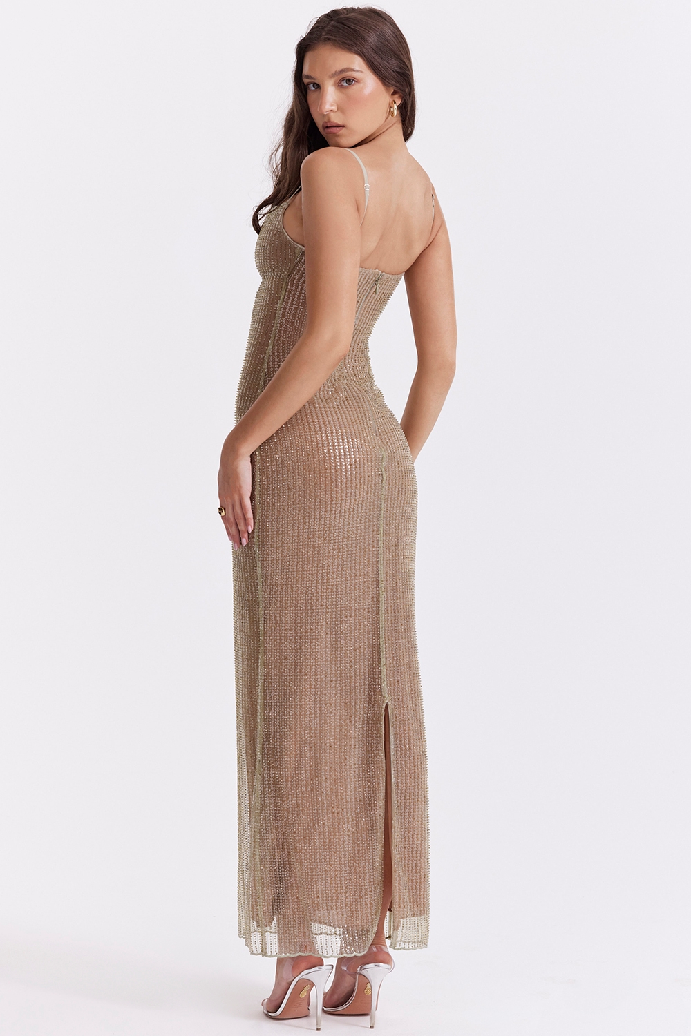 Alondra-Cafe Au Lait Beaded Maxi Dress - Limited Edition