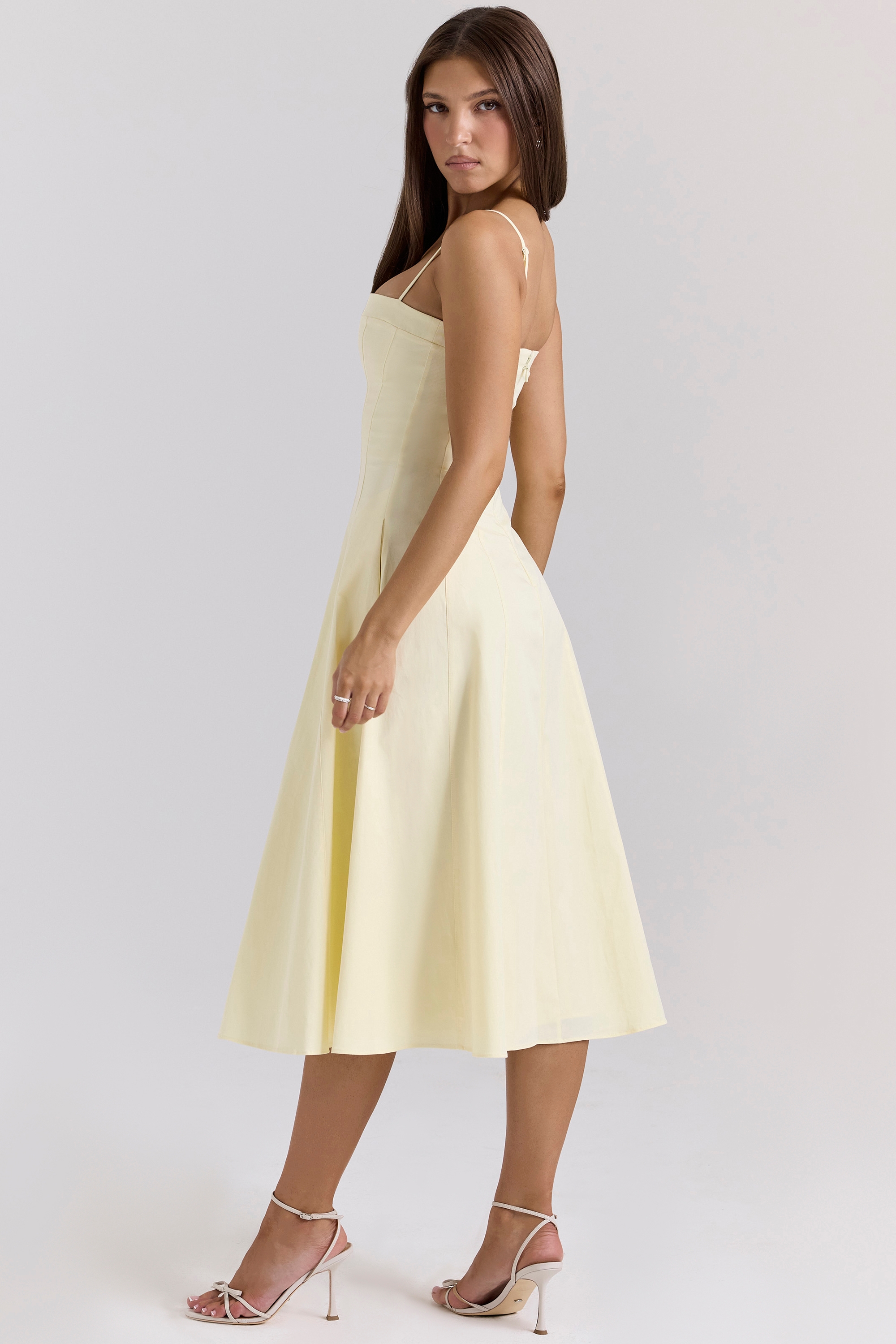 Dolly-Lemon Stretch Cotton A-Line Midi Sundress