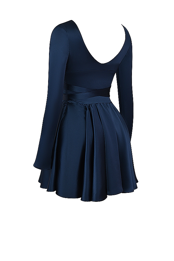 Dominique-Navy Plunge Mini Dress