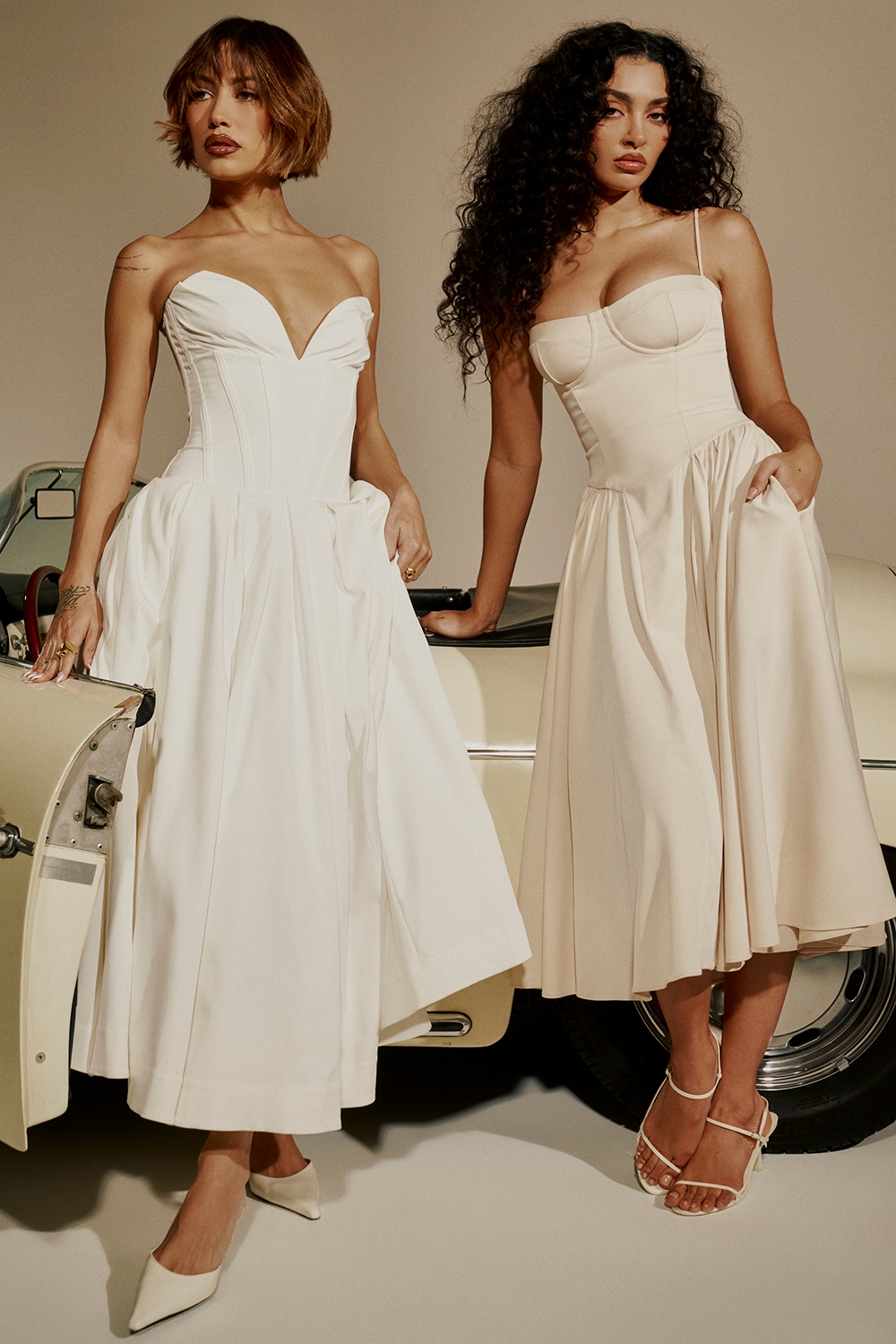 Lady-White Strapless Midi Dress