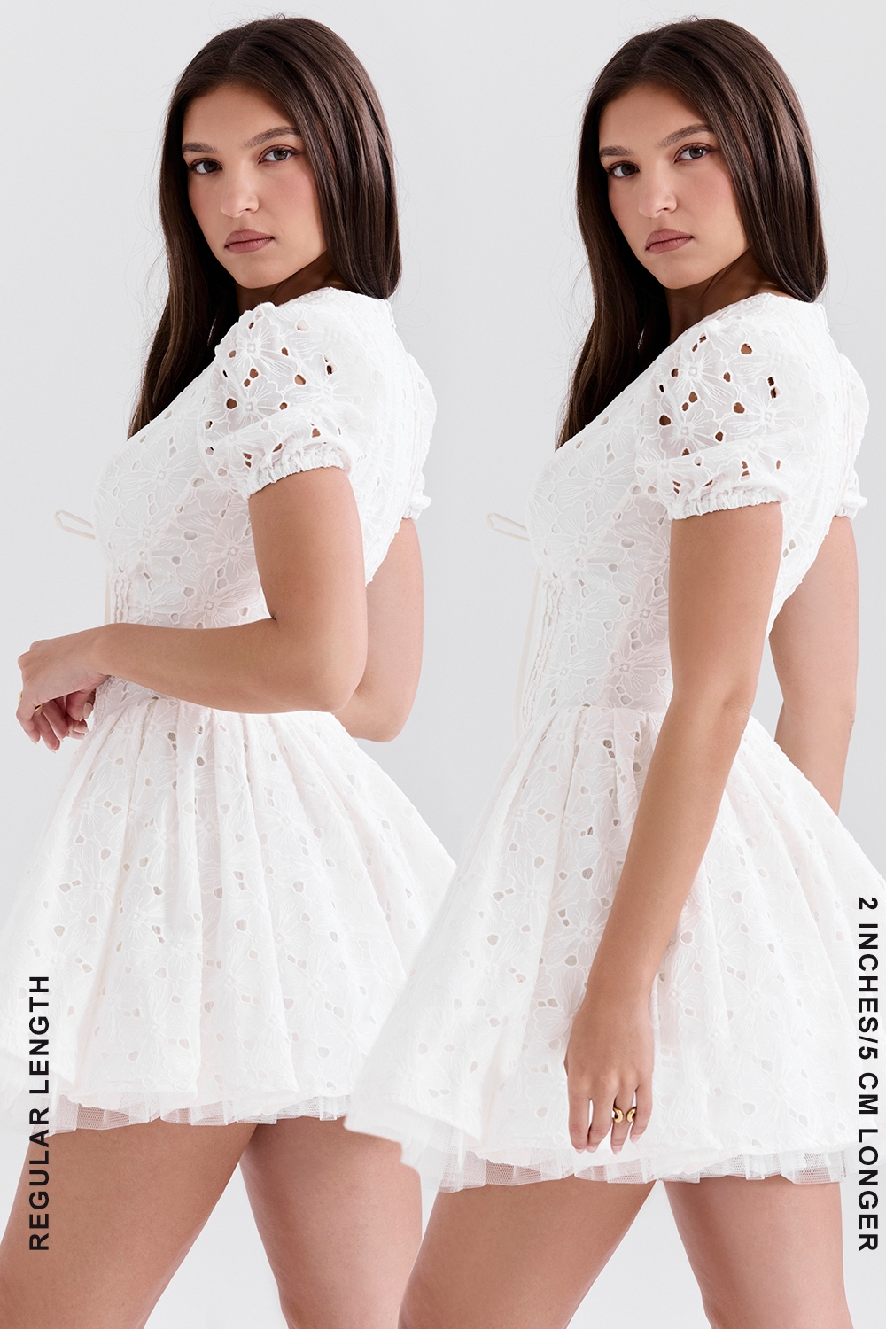 Imani-White Pleated Broderie Anglais Mini Dress