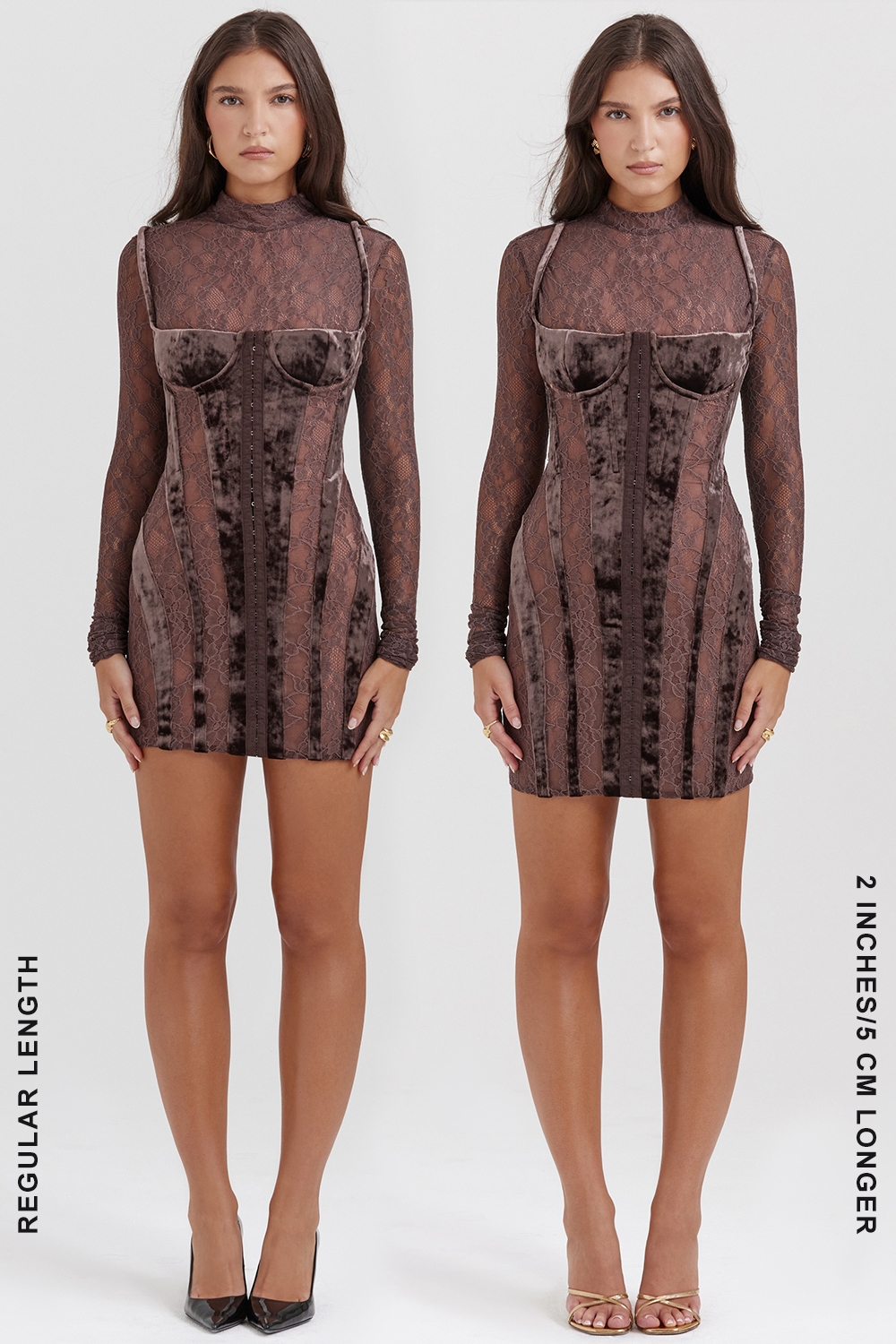 Marica-Brown Velvet & Lace Corset Dress