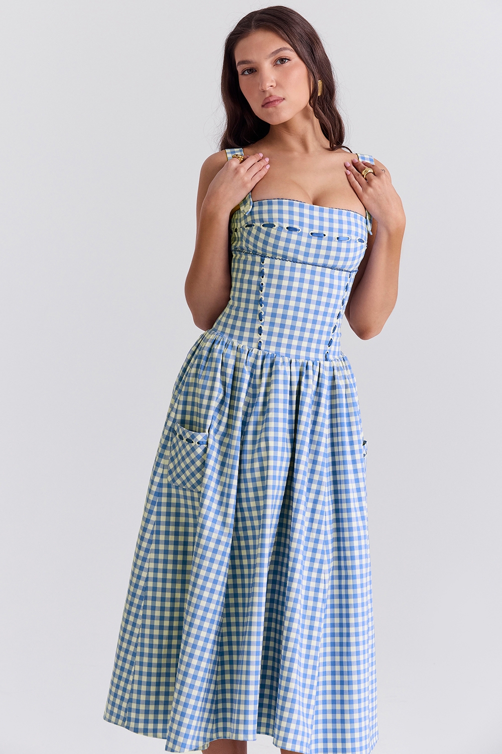 Vivien-Regatta Blue Gingham Midi Sundress