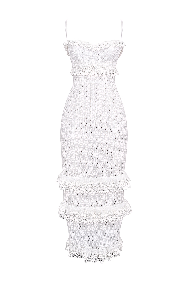 Eve-White Broderie Maxi Dress