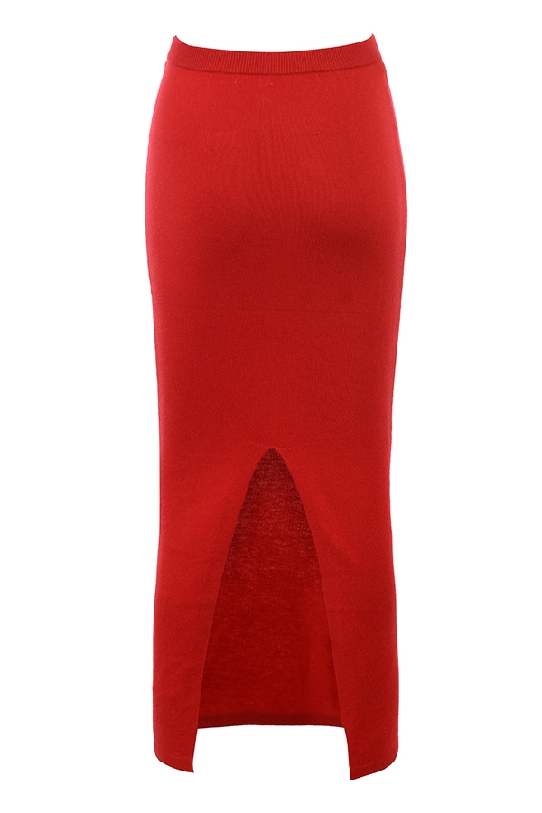 Faith-Holly Red Cashmere Blend Midi Skirt
