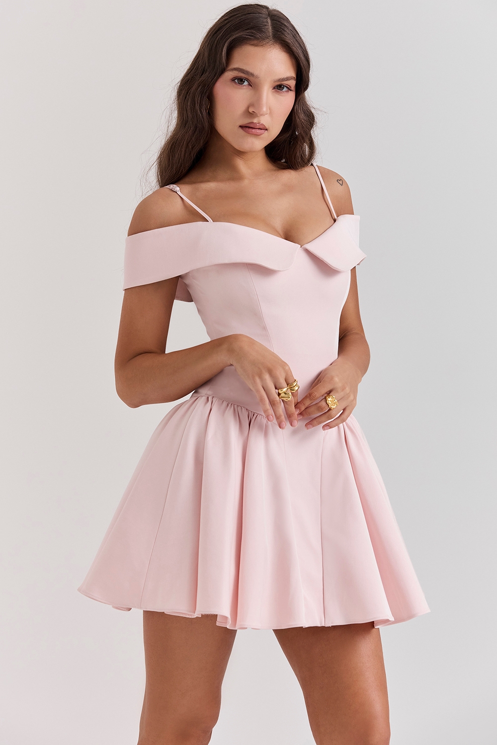 Elida-Ballerina Pink Off Shoulder Mini Dress