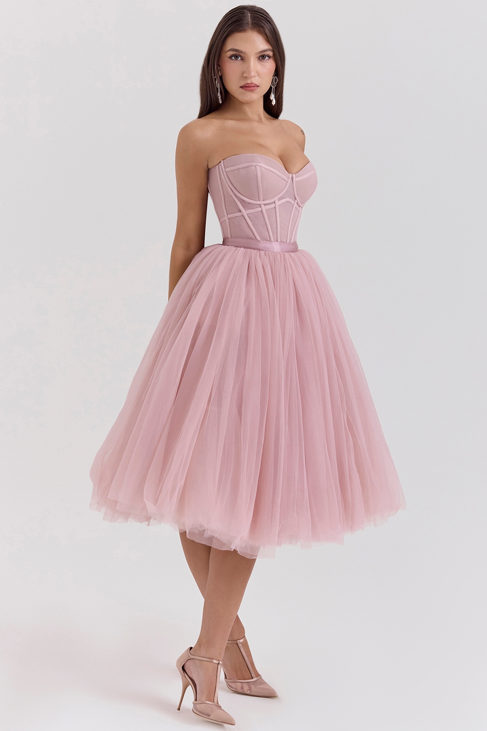 Darling-French Rose Tulle Midi Dress - SALE
