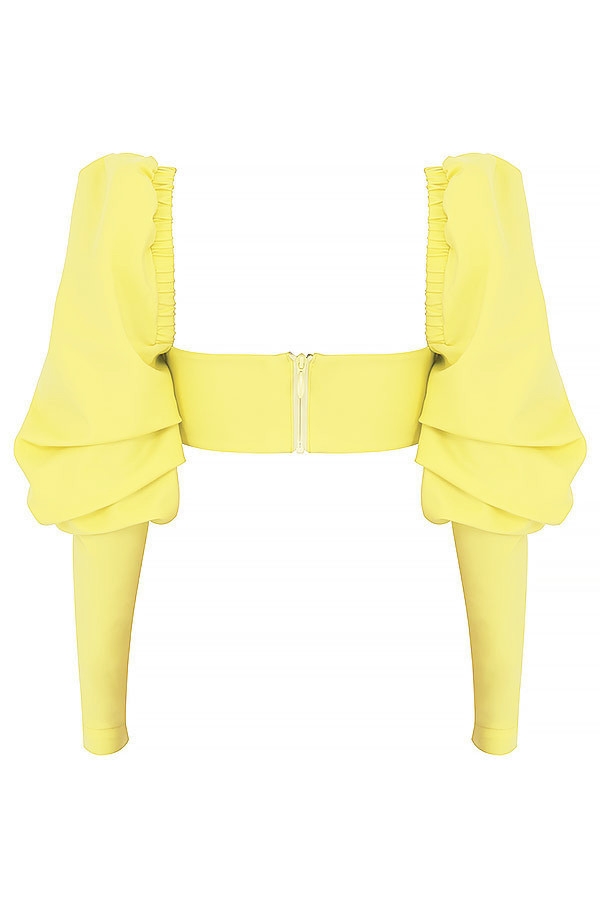 Tough Love-Mistress Rocks  Lemon Puff Sleeve Cropped Top - SALE