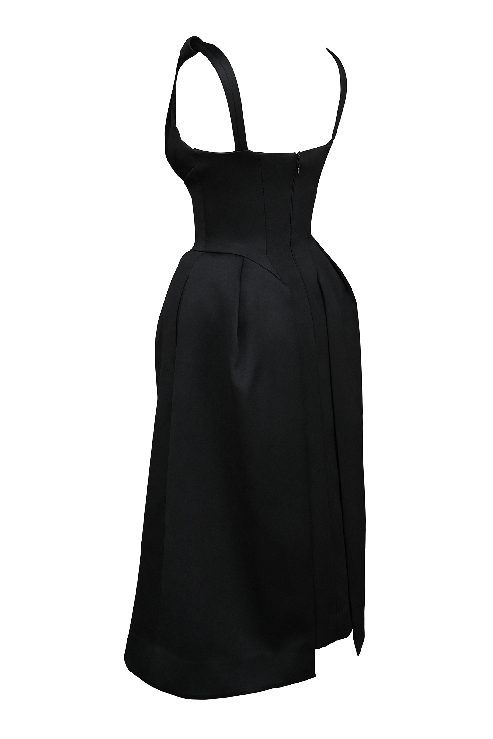 Paloma-Black Satin Twist Strap Midi Dress - SALE