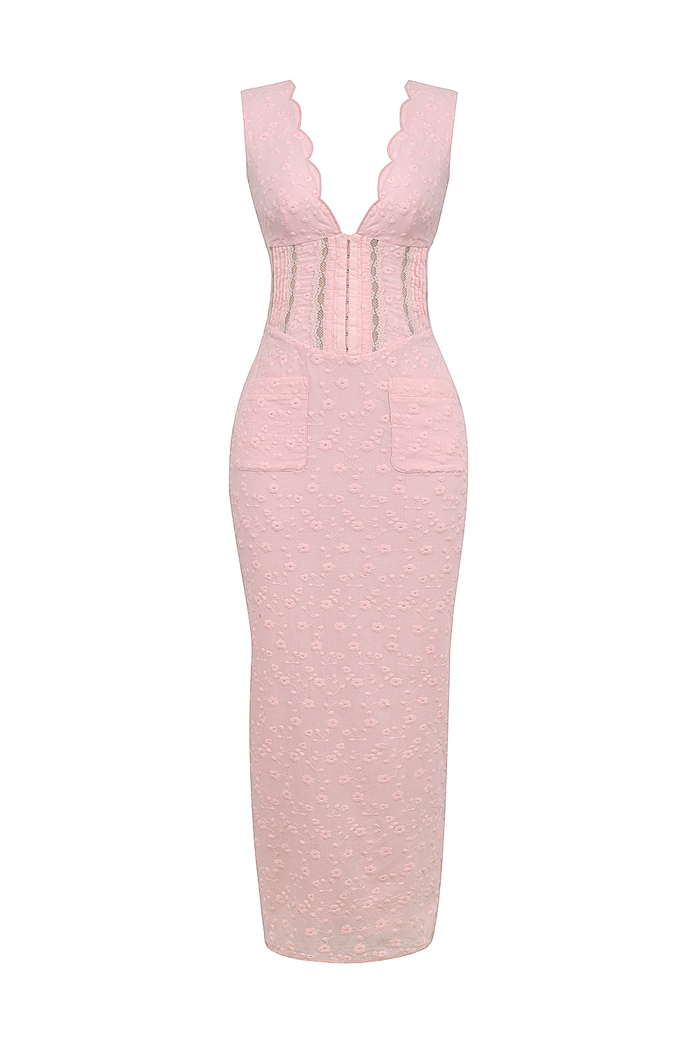 Sophina-Perfectly Pink Broderie Anglais Plunge Maxi Dress