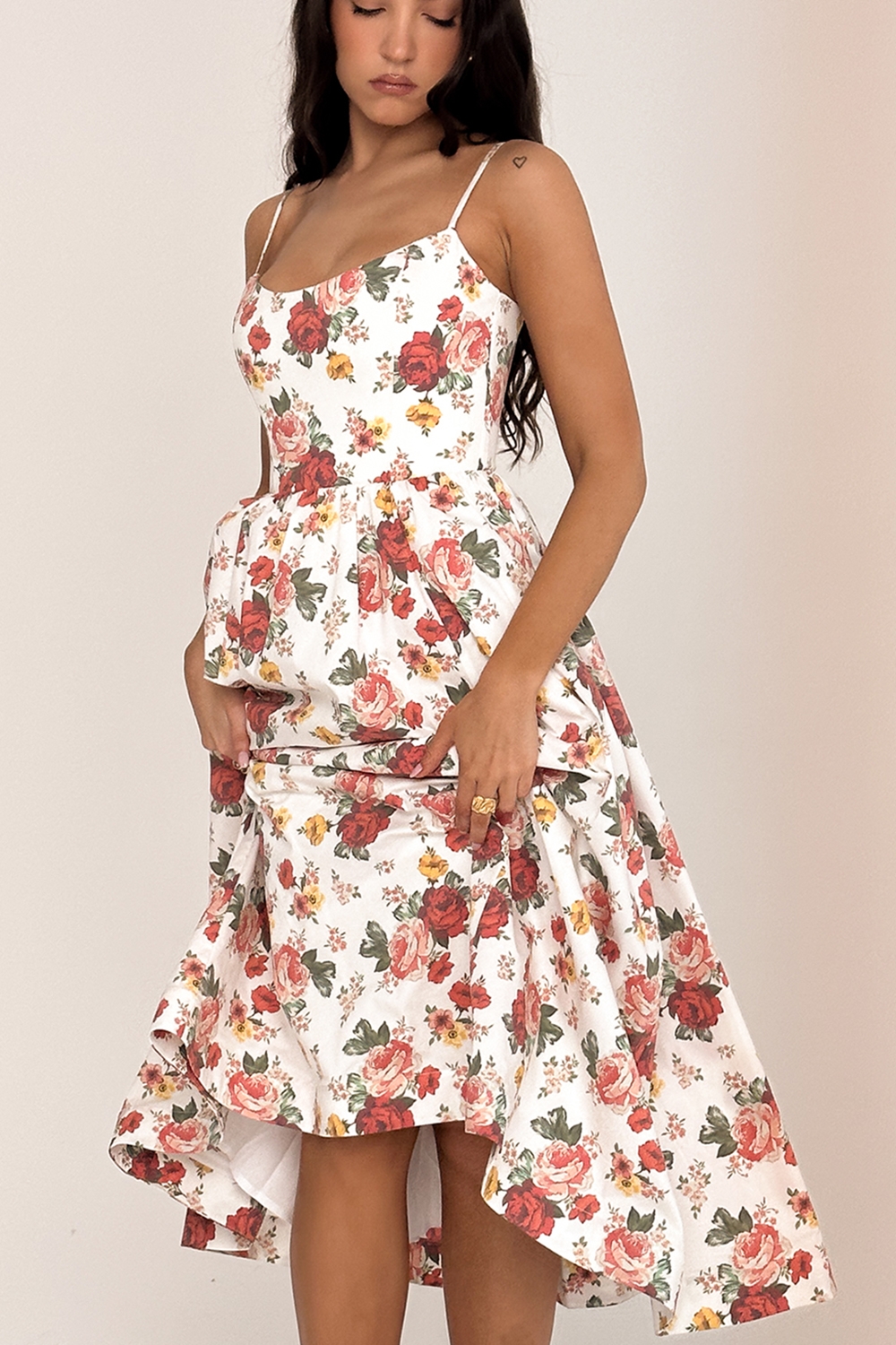 Lolita-Italian Rose Print Cotton Corset Sundress