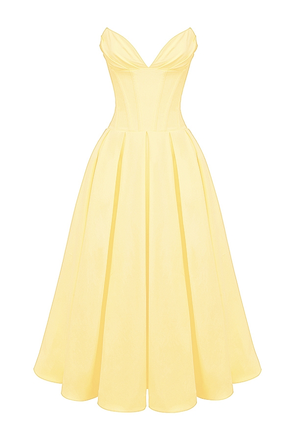 Lady-Sunshine Strapless Tulle Midi Dress