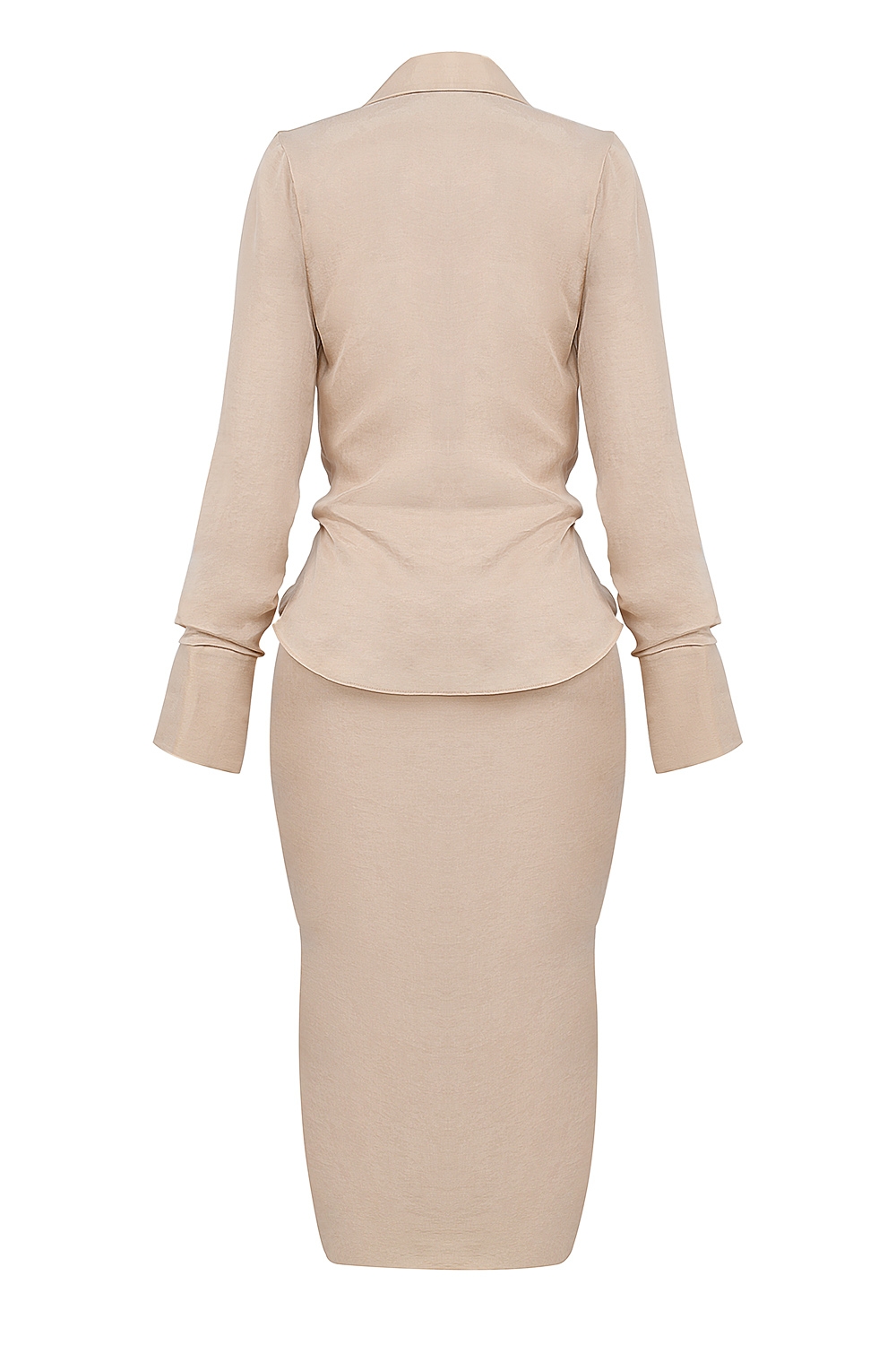 Nevaeh-Almond Plunge Shirt Midi Dress