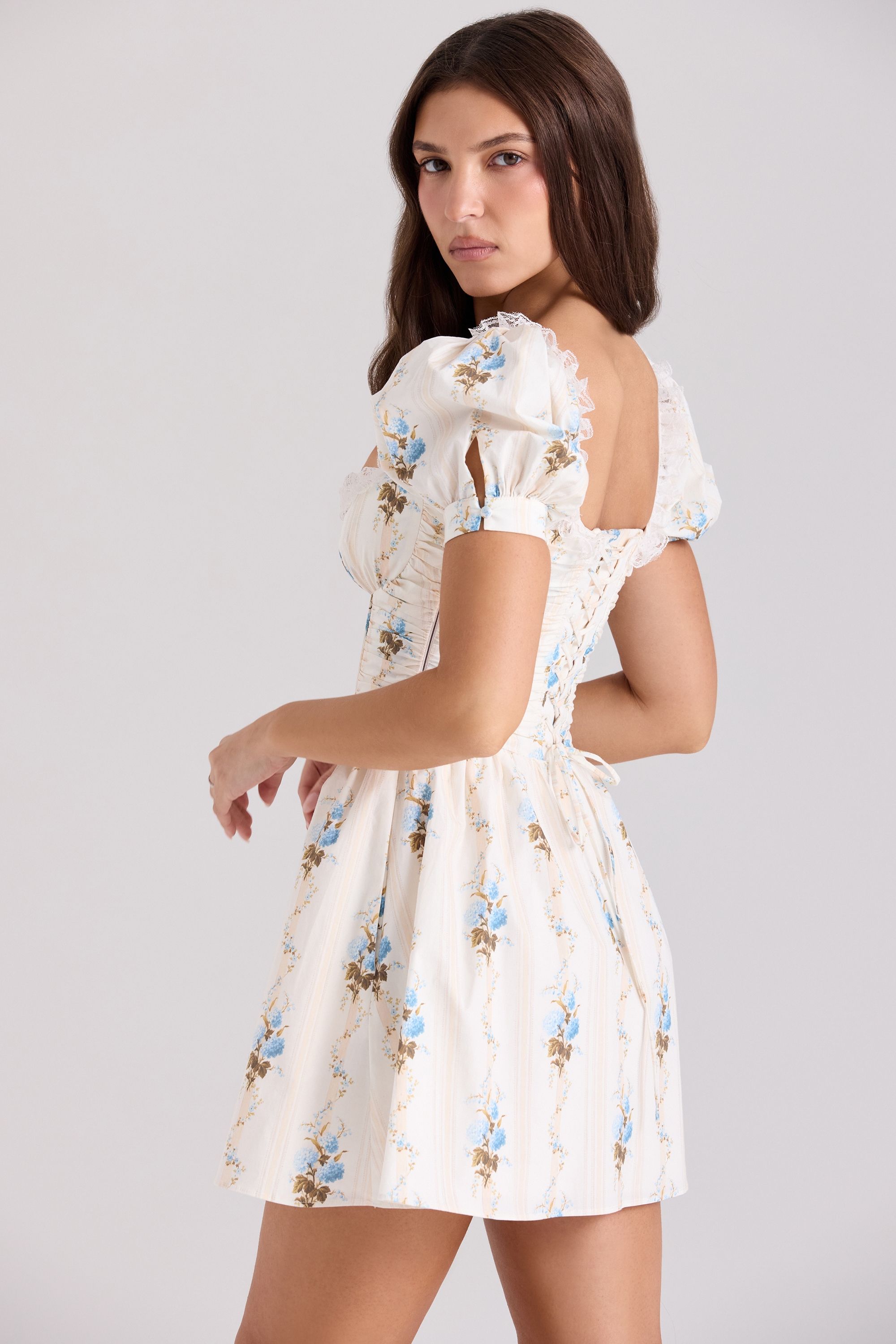 Issa-Cream Floral Print Cotton Mini Dress
