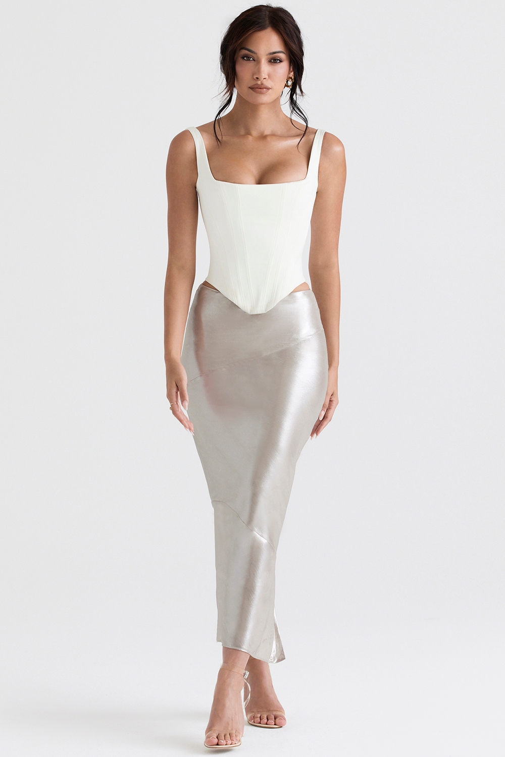 Colette-Shimmer Champagne Midi Skirt