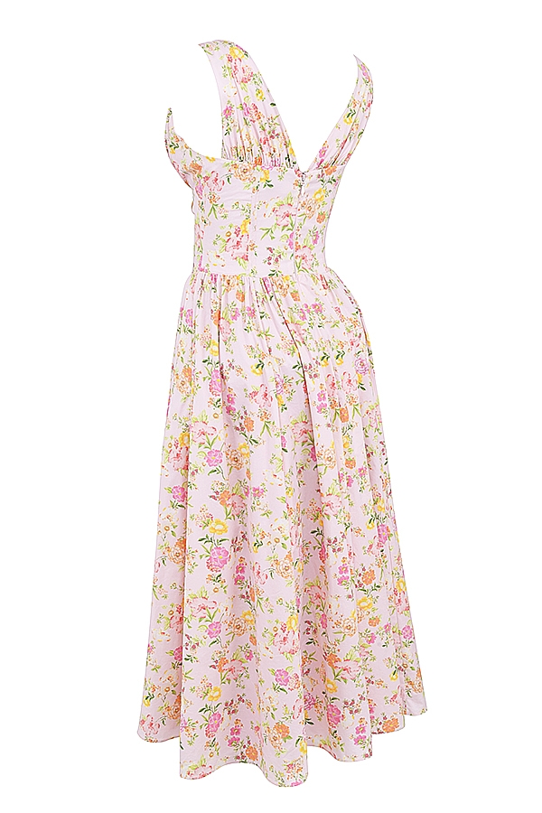 Emmelina-Pink Meadow Print Cotton Corset Sundress