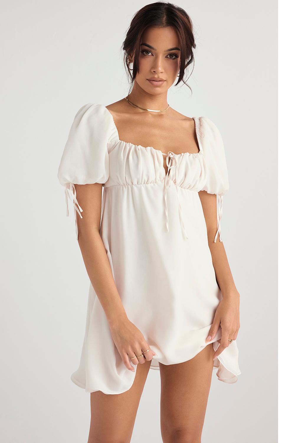 Princess-Ivory Georgette Mini Dress - SALE