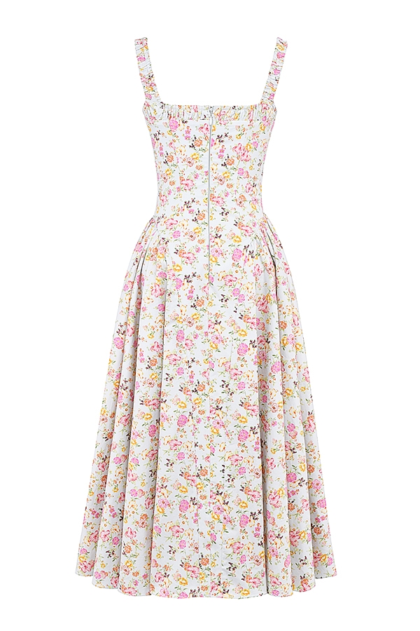 Dorothy-Pale Blue Meadow Print Cotton Midi Sundress