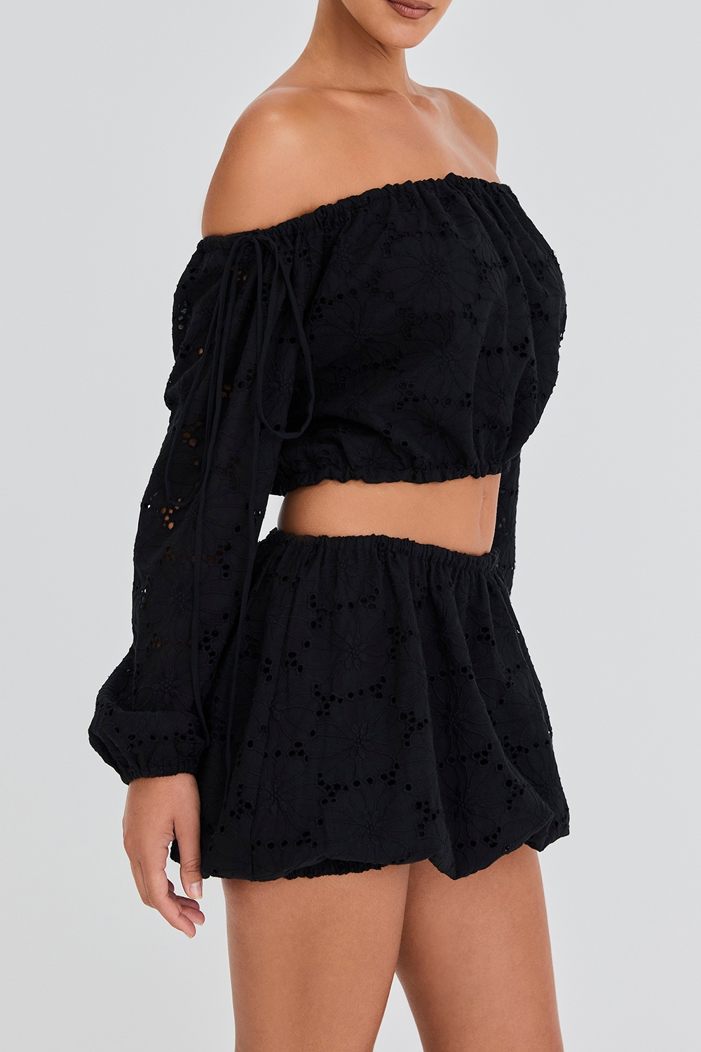 Mistress Rocks Black Broderie Cotton Off Shoulder Top - SALE