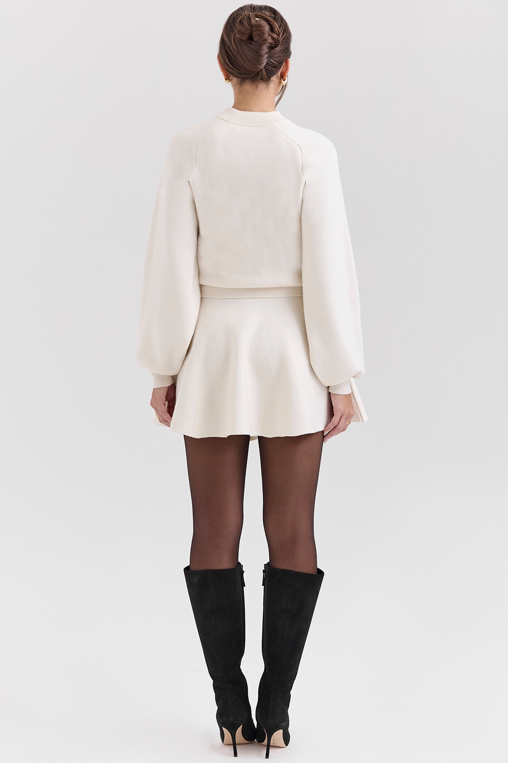 Rosina-Cream Wool Cashmere Flounce Mini Skirt