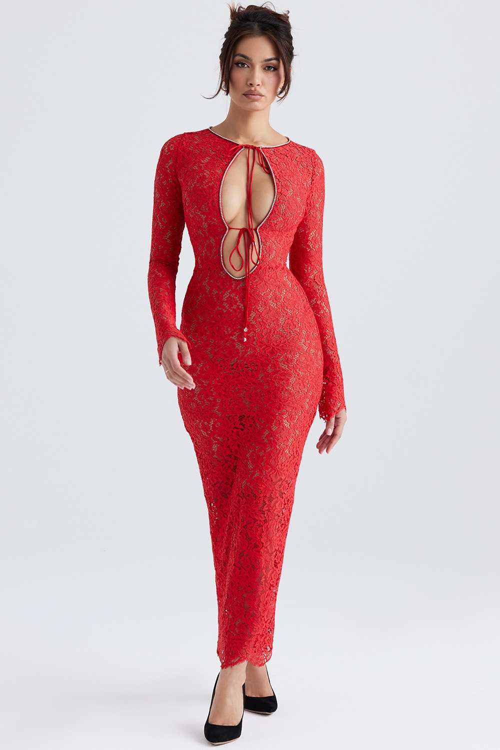 Lisandra-Red Lace Maxi Dress