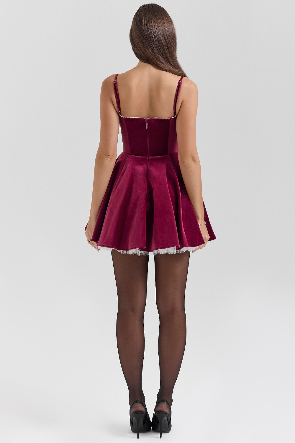Minimoiselle-Burgundy Velvet Tulle Mini Dress