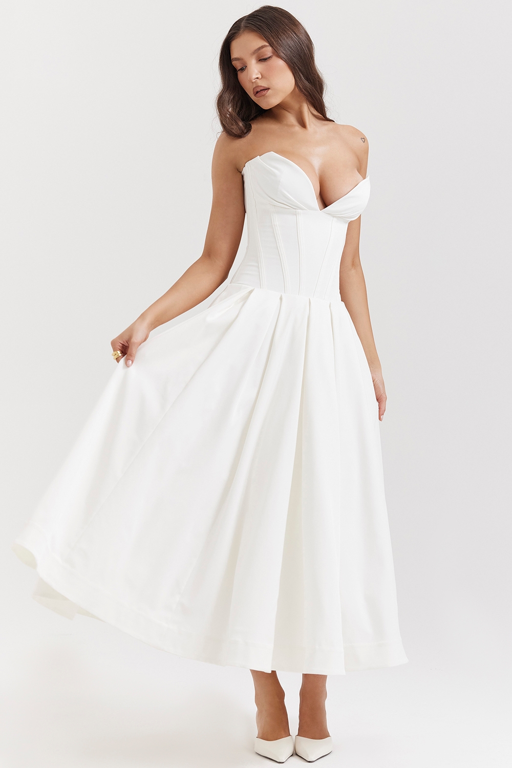 Lady-White Strapless Midi Dress