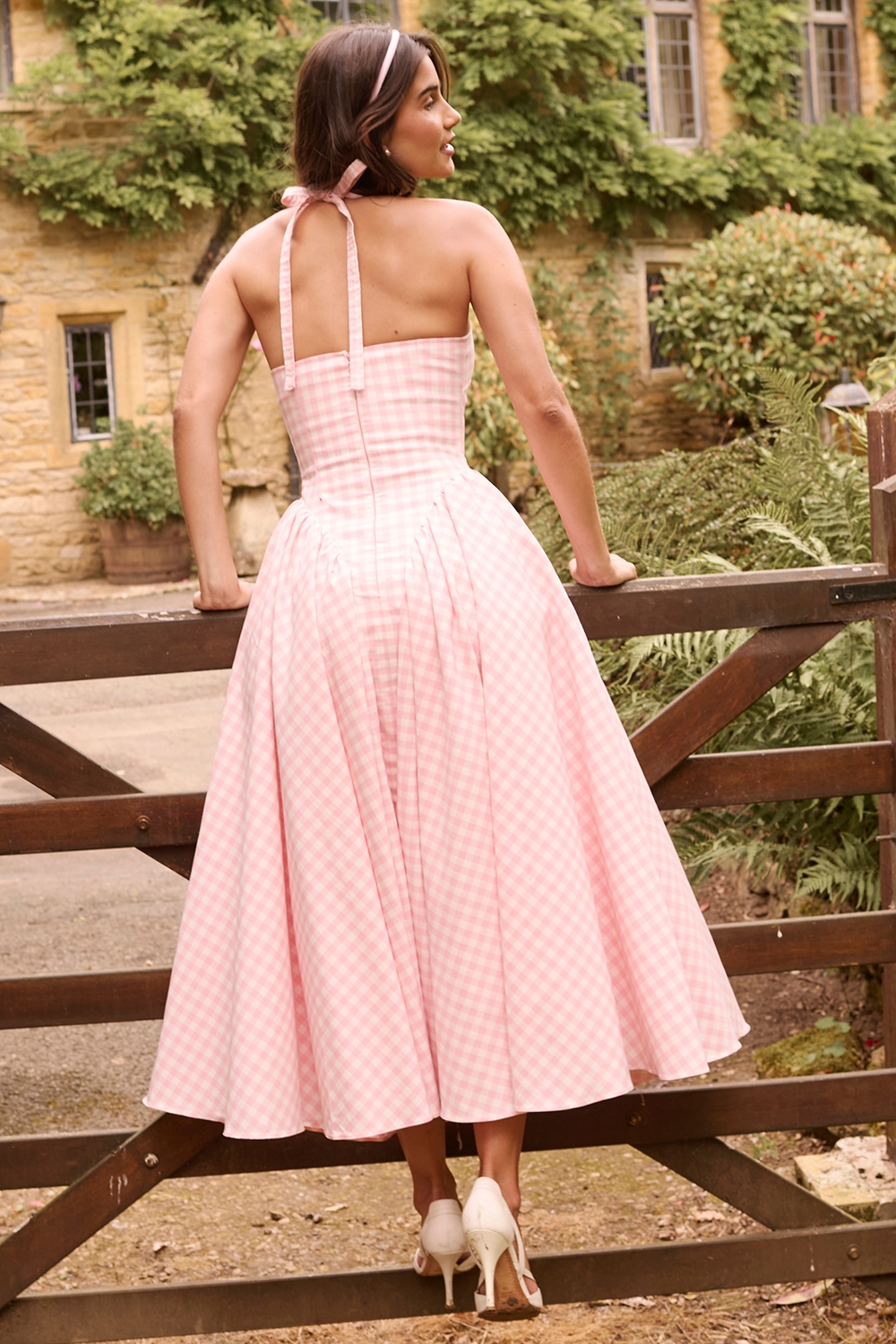 Marilyn-Strawberry Shortcake Gingham Halter Midi Sundress