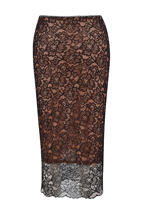 Yolanda-Black Lace Midi Skirt