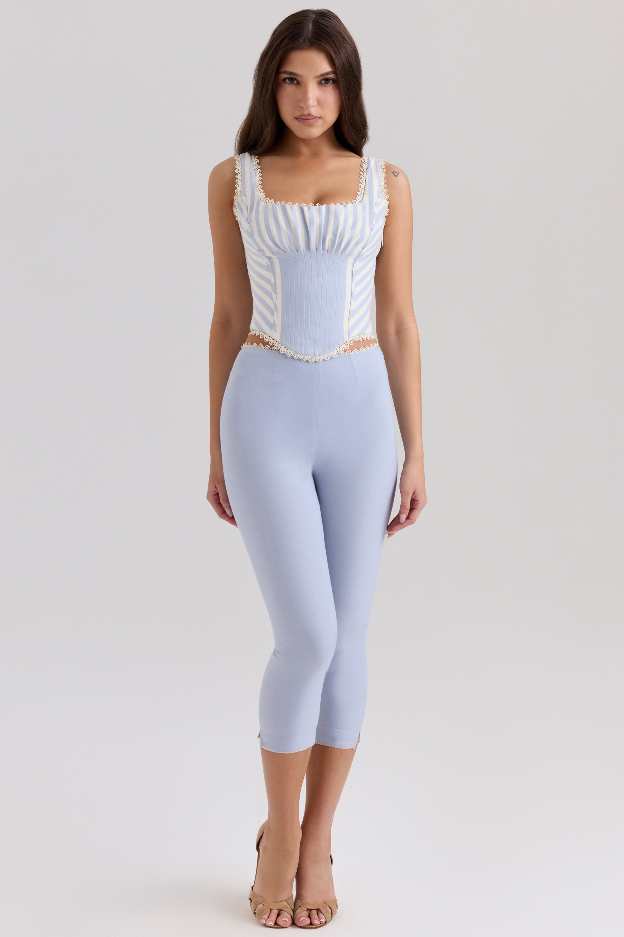 Carella-Blue Stretch Twill Fitted Capri Trousers