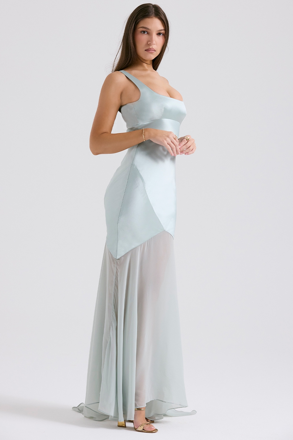 Vittoria-Pistachio Chiffon Floor Length Gown