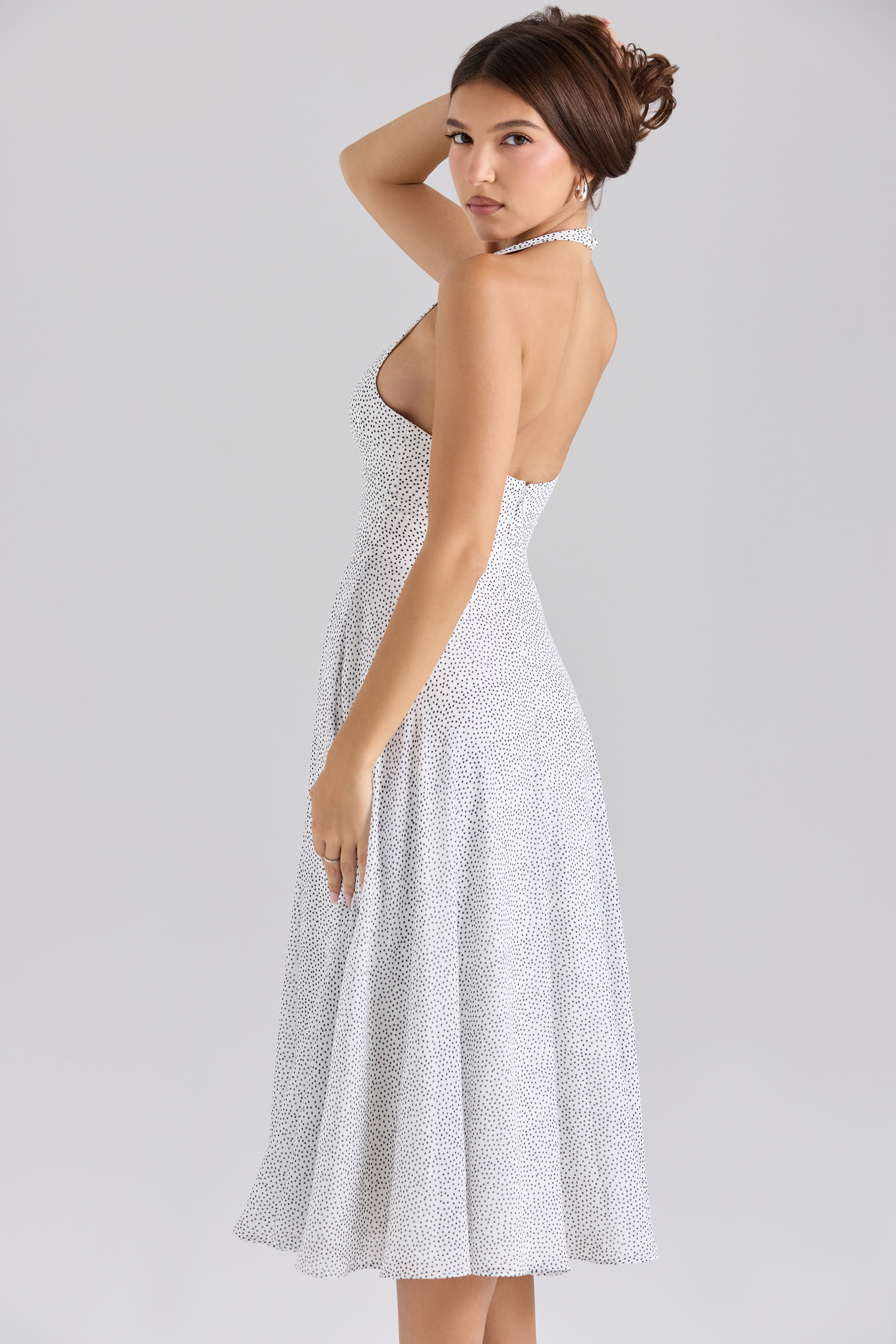 Solada-Polka Dot Print Georgette Halter Sundress