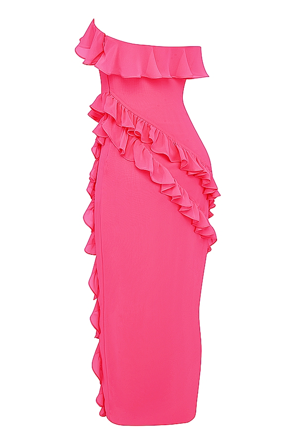 Sarina-Fuchsia Ruffle Maxi Dress